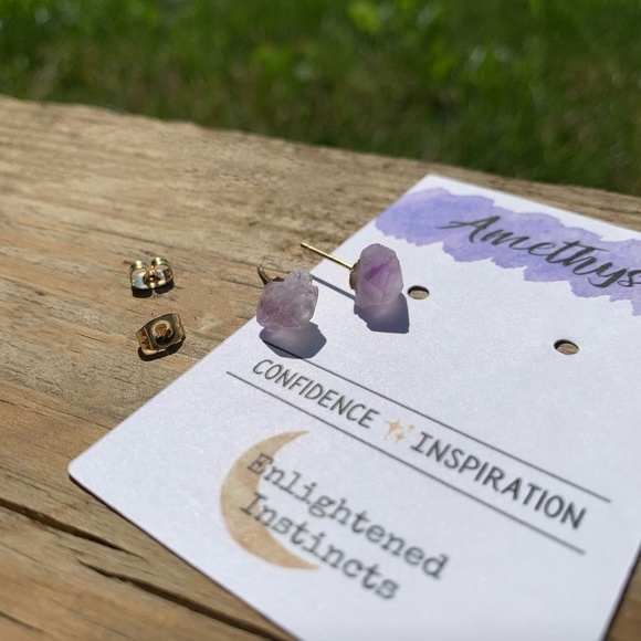 Dainty Raw Amethyst Gemstone Studs - Picture 1 of 7